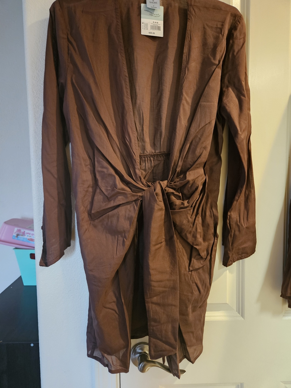 Shade & Shore Brown Tie-Front Trench Kimono Size Small